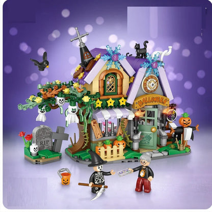 783-piece ABS plastic Halloween building bricks set assembling 30cm haunted house carriage decoration