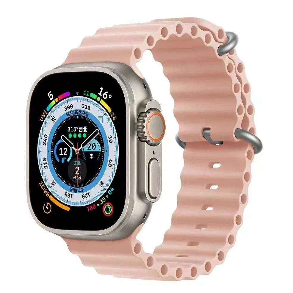 Ocean silicone watch band in midnight blue for Apple Watch 42mm, with buckle closure and flexible fit