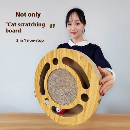 Corrugated paper cat scratching board with round ball toy in multiple style options