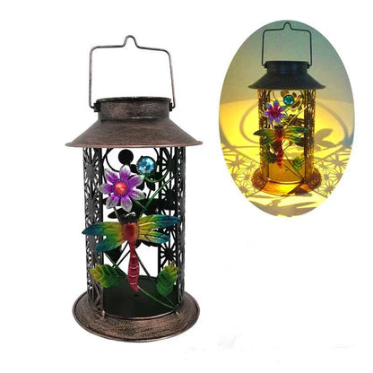 Elegant solar-powered garden lamp made of durable iron, providing automatic LED lighting for outdoor spaces