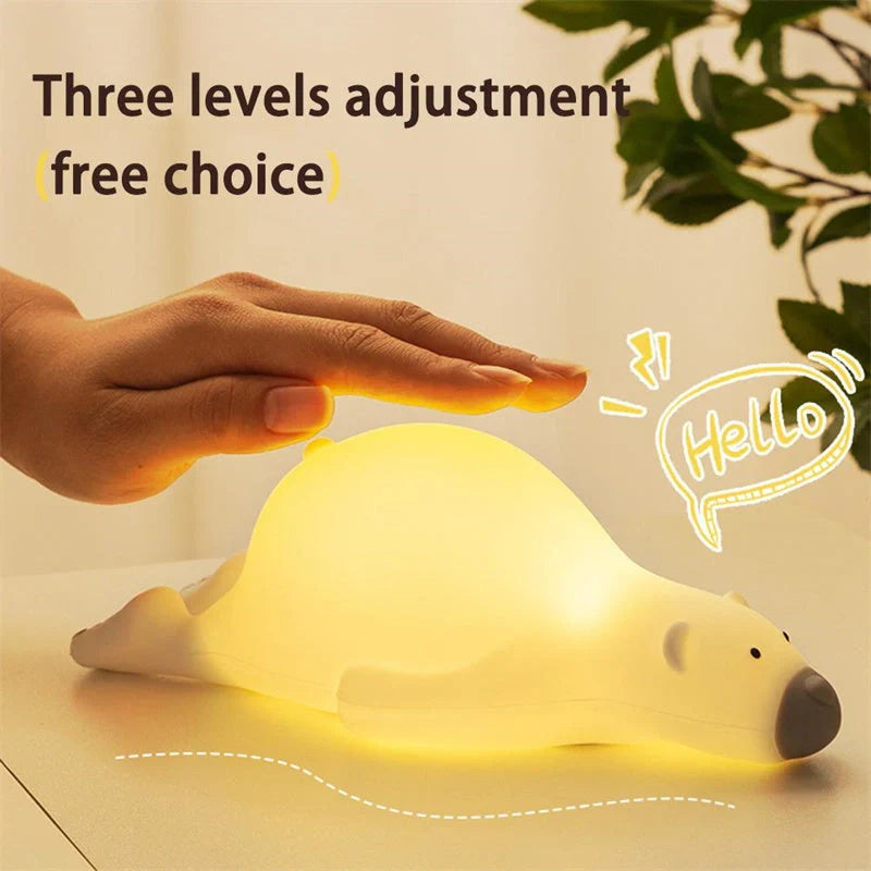 Cute bear-shaped silicone night light with adjustable brightness for children's bedrooms