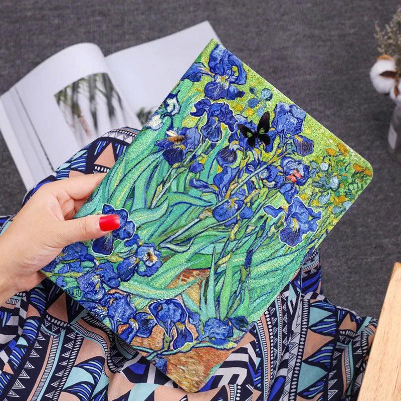 Handmade liquid silicone flip protective case for iPad with custom floral design in Apricot Flower colour