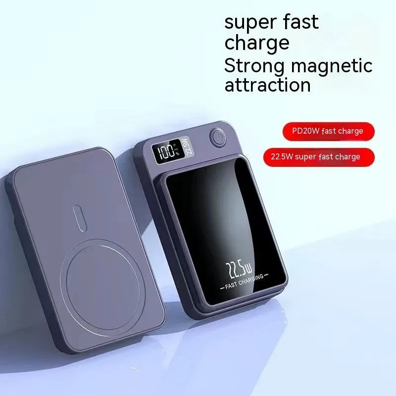 Magnetic wireless power bank for MagSafe iPhones in black, white, purple or green with fast charging capability