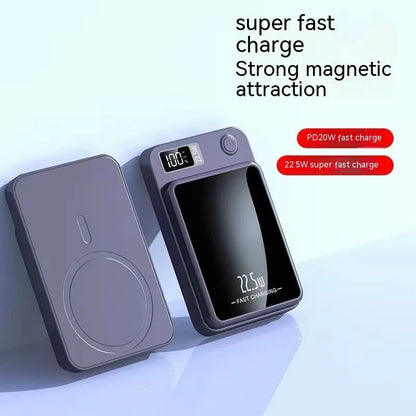 Magnetic wireless power bank for MagSafe iPhones in black, white, purple or green with fast charging capability