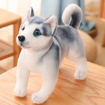 Simulation Husky plush toy in sitting posture measuring 25cm height