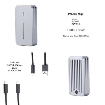 Aluminum external SSD enclosure measuring 5.2cm with USB-C port for 10Gbps transfers