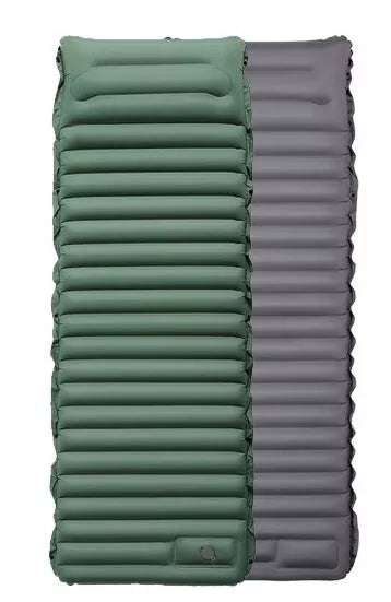 Portable inflatable bed mat for camping and picnics in blue with green