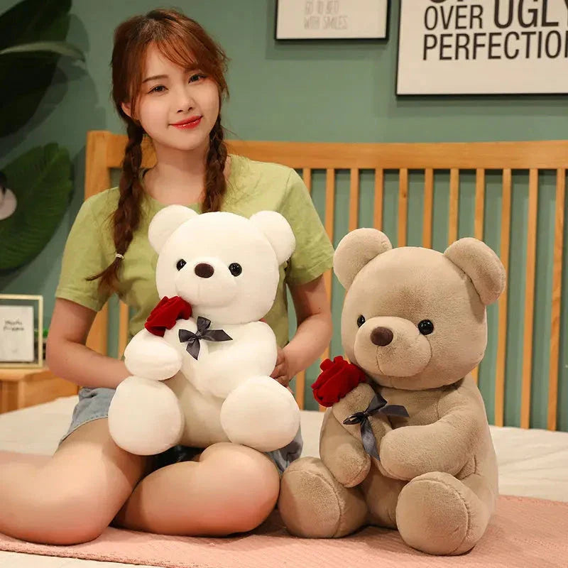 Soft, plush teddy bear-shaped pillow in brown, beige, and grey colors, perfect for cuddling and relaxation