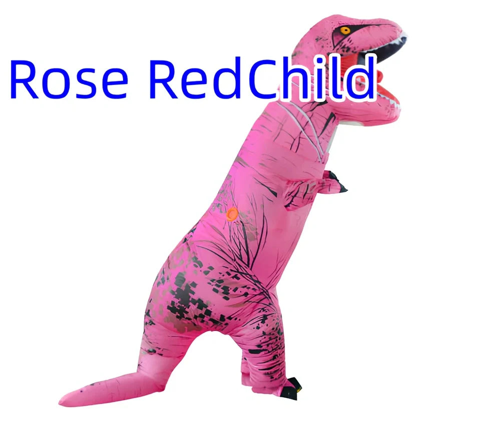 Jurassic World inflatable T-Rex costume standing 2.2m tall with battery fan and complete accessory set