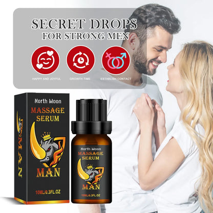 10 ml bottle of men's massage essential oil with ginger root oil and jojoba oil.