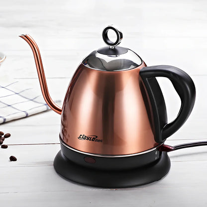 Full-automatic stainless steel kettle with touch control in gold colour showing 1L capacity markings