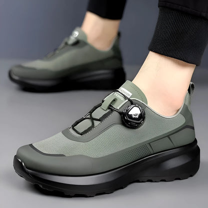 Men's thick sole rotating button sneakers in army green with platform design