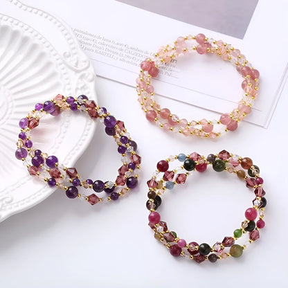 Women's handmade crystal bracelet with three-ring design and adjustable 51-52cm length