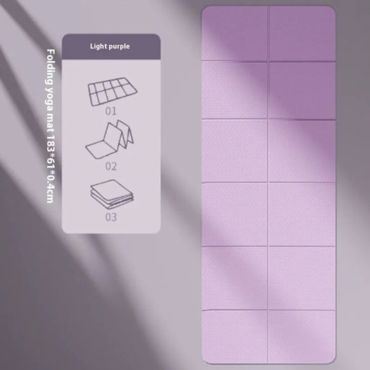 Purple TPE folding gymnastic mat showing six-fold design and non-slip texture