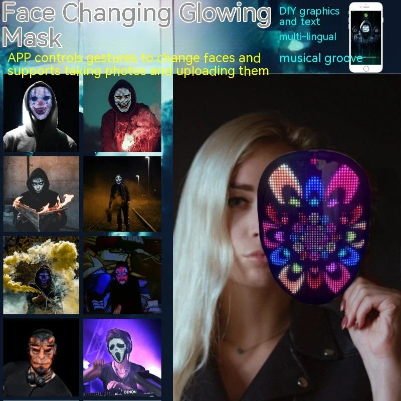 Luminous LED Face Masks with Gesture or Manual Controls for Parties, Halloween, and Events