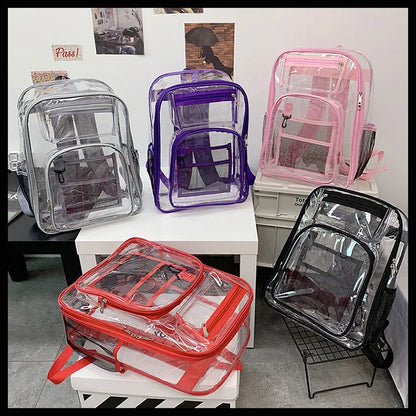 Transparent PVC waterproof backpack with voile inner bag in choice of colours.