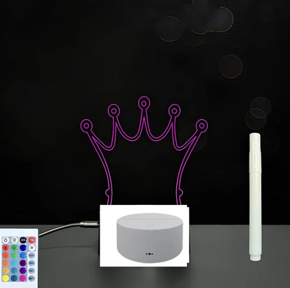 3D acrylic LED message board with touch controls showing illuminated writing on 3.5mm thick surface