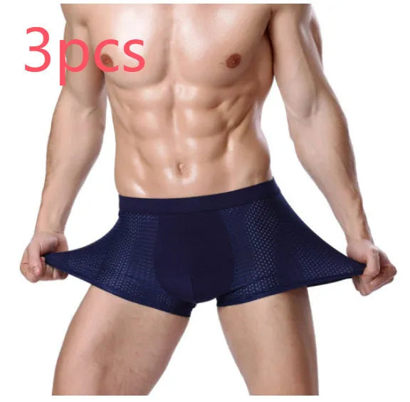 Men's modal boxer briefs with U convex design in dark blue colour showing breathable fabric texture