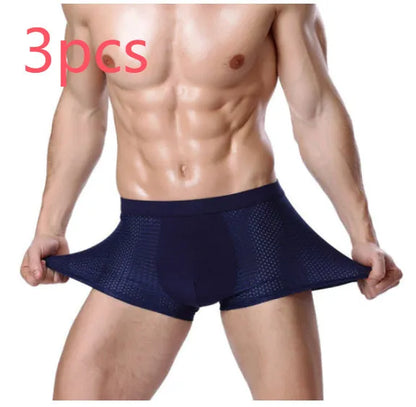 Men's modal boxer briefs with U convex design in dark blue colour showing breathable fabric texture