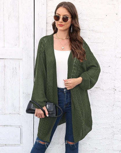 Women's loose acrylic sweater coat in free size showing Army Green colour option