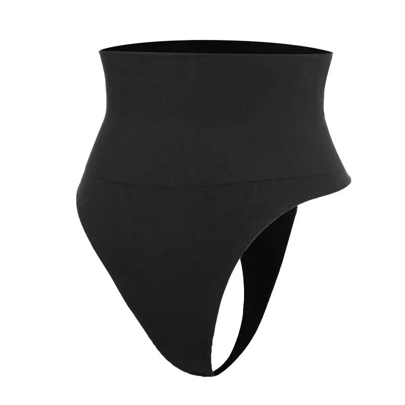 Mid Waist Seamless T-back Belly Striped Briefs for Women in black and skin color