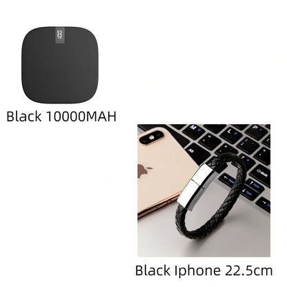 Red 10000 mAh mini power bank with digital display showing battery percentage, measuring 90x64x24mm