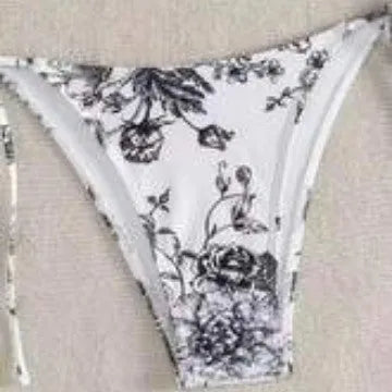 Halter neck lace-up bikini set with floral ink print, polyester lining, in black, light blue or pink