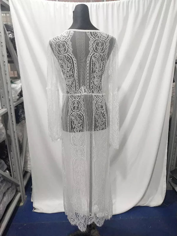 Bikini Beach Sun Protection Long Cover Up in black and white, sizes S to XL