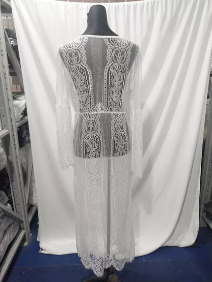 Bikini Beach Sun Protection Long Cover Up in black and white, sizes S to XL