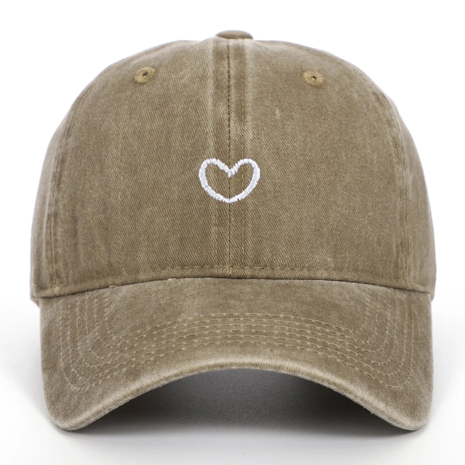 Adjustable cotton baseball cap with embroidered retro love design in various colours.