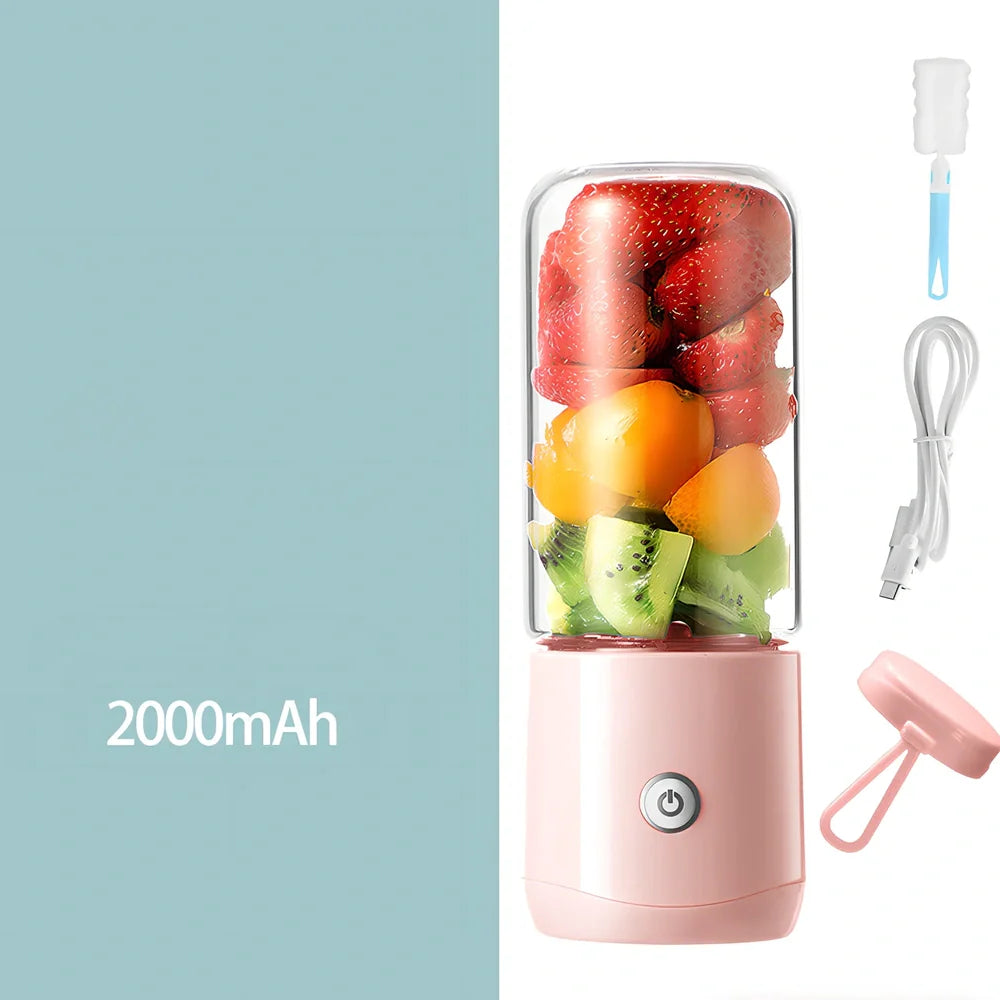 Mini electric portable juice machine with USB cable and six-blade stainless steel design in dark green colour