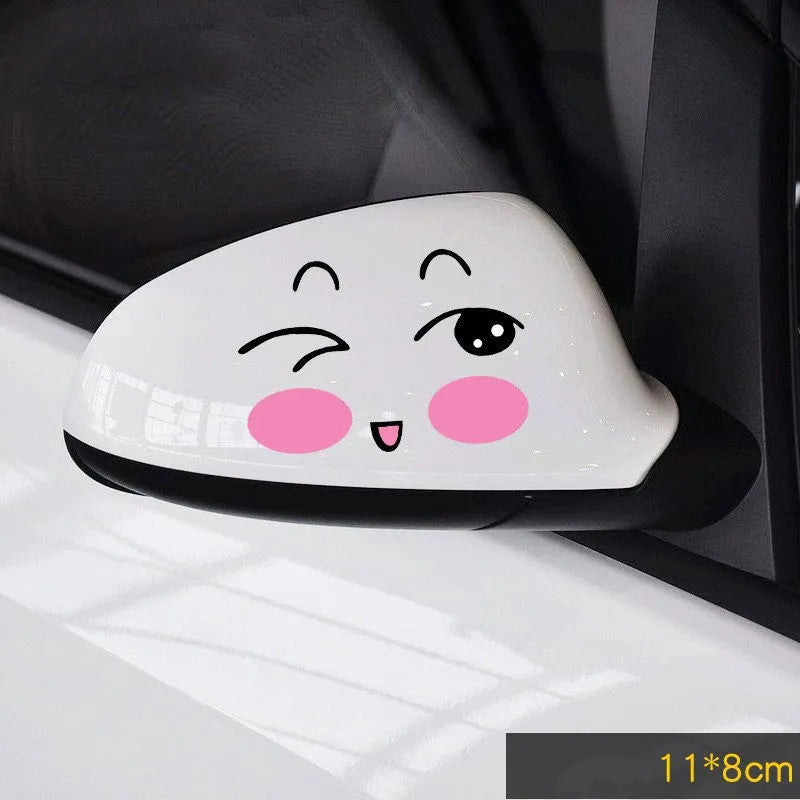 Reflective cartoon car stickers on vehicle rearview mirror in black and white styles