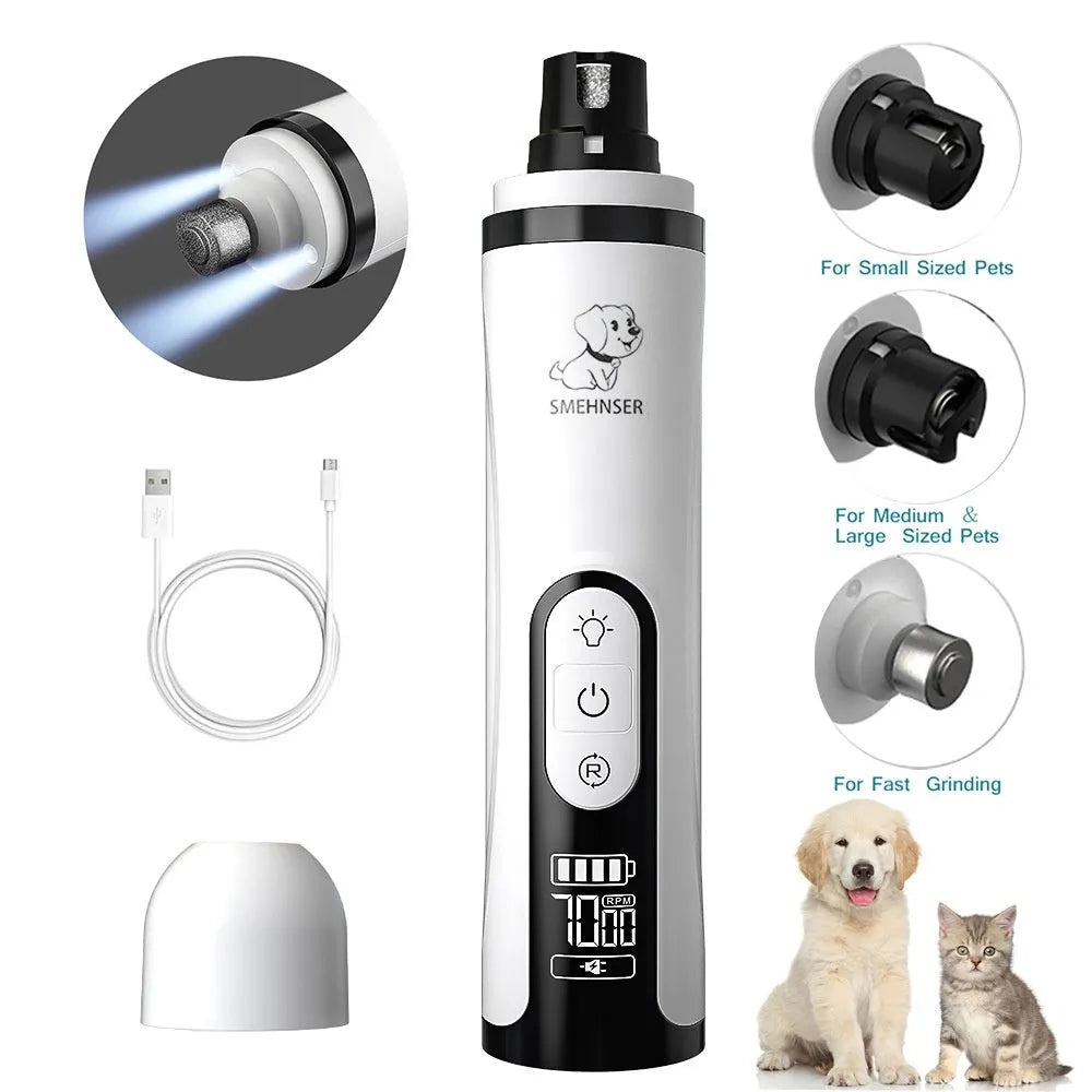Pet automatic nail piercing device with LED display and dust collection for dog grooming