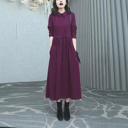 Purplish red long skirt for women with extra-long sleeves and urban style, available in sizes S to 3XL
