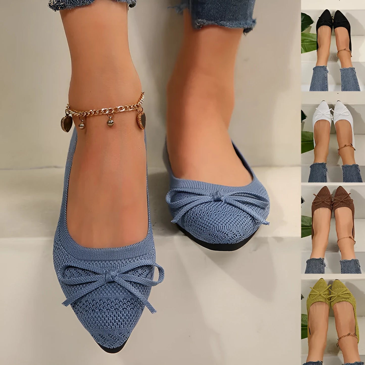 Women's knitted loafers with bow detail and pointed toe in multiple colour options