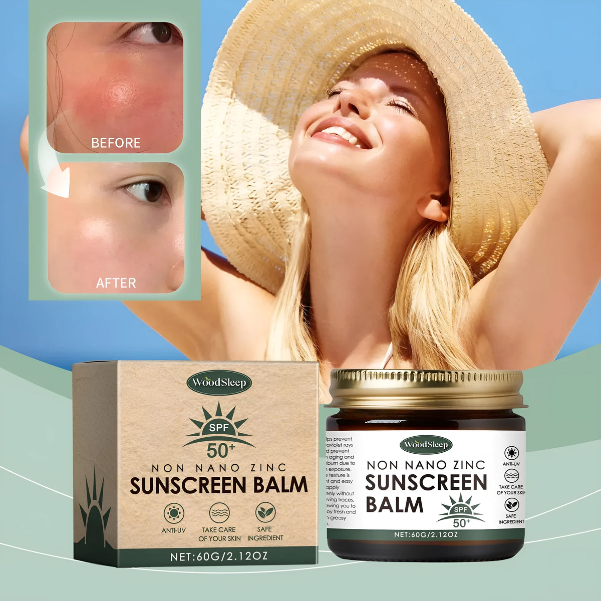 60g sunscreen cream container for UV protection with ethyl hexyl methoxycinnamate and orelin