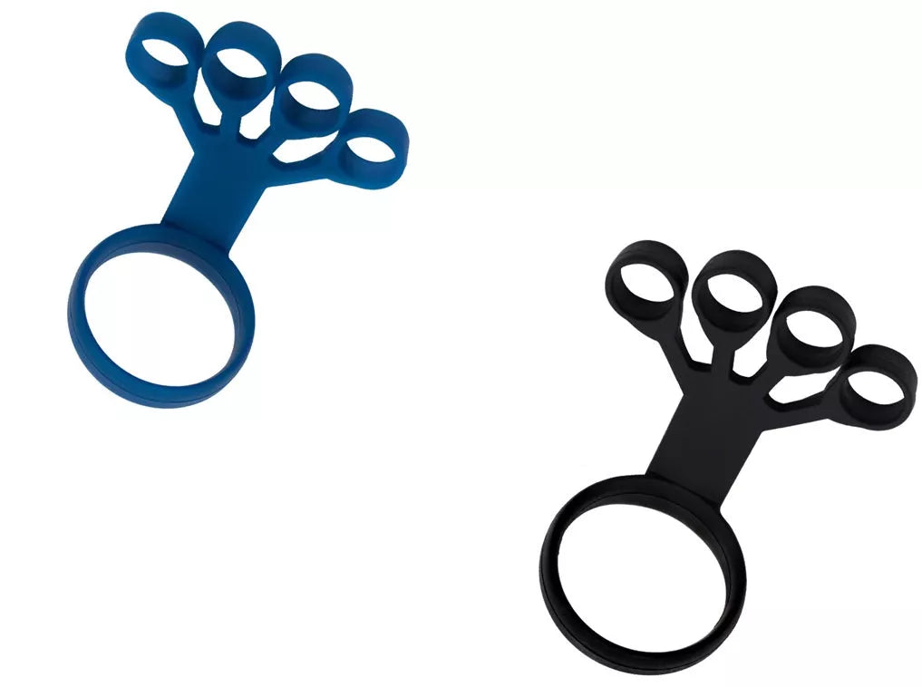 Silicone Wrist Tensioner for finger and wrist strength exercises in black, gray, and sapphire blue
