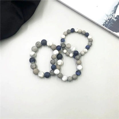 Handmade unisex planet stone beaded bracelet with U-shaped starry design, available in 8mm, 10mm, 12mm or single bead.
