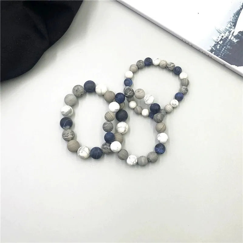Universe Wind Planet Stone Bracelet Men Handmade Natural U-Shaped Beaded Bracelet in 8mm 10mm 12mm or Single Bead Unisex Cosmic Jewellery