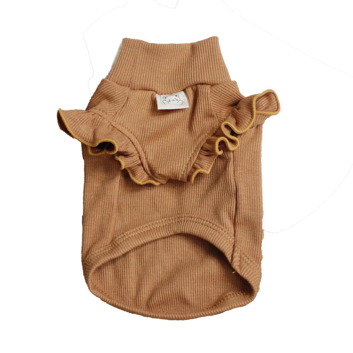 Cotton cartoon dog dress with suspender skirt in brown or white, sizes XXS to XL for small dogs