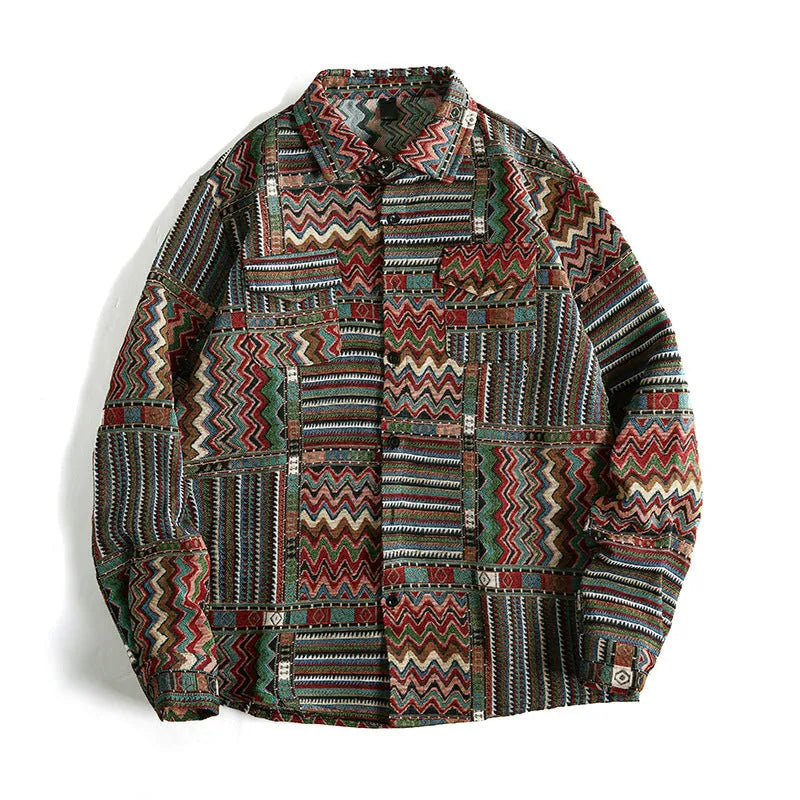 Men's jacquard pattern long sleeve cardigan in polyester, slim fit casual top in three colours and sizes S to 2XL