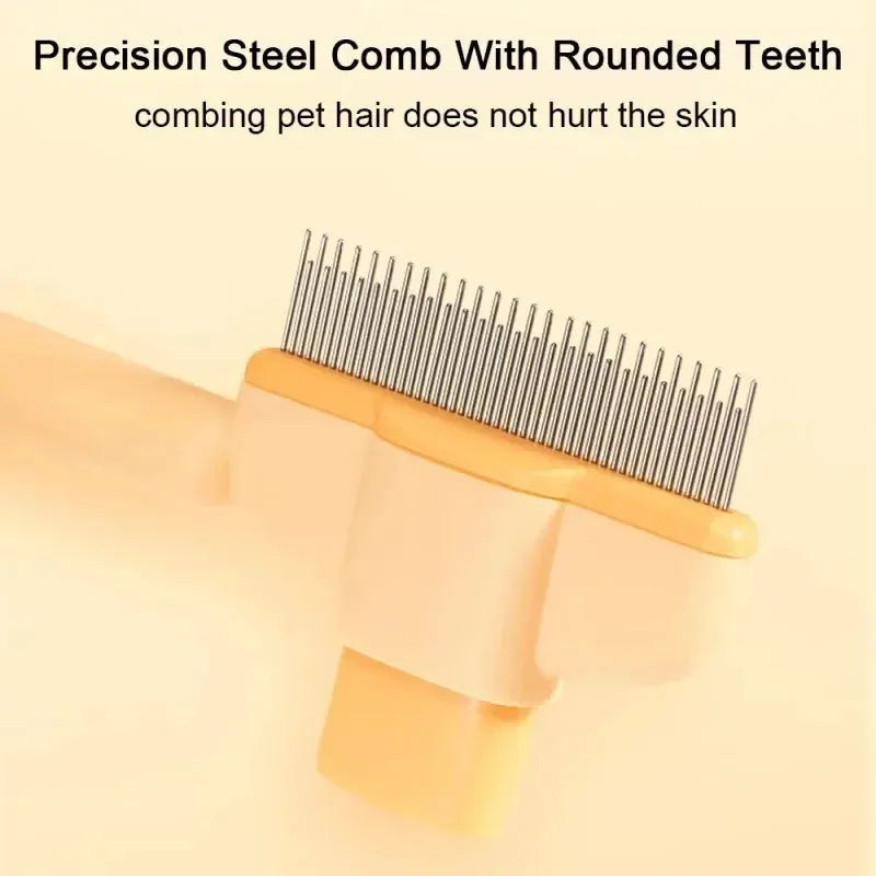 Green pet grooming brush with detachable hair collection tray and soft silicone handle