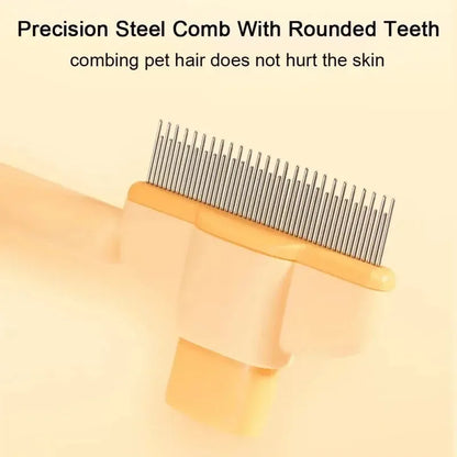 Green pet grooming brush with detachable hair collection tray and soft silicone handle