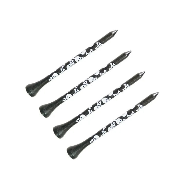 Black bamboo golf dowel pins with skull print in 70mm and 83mm sizes