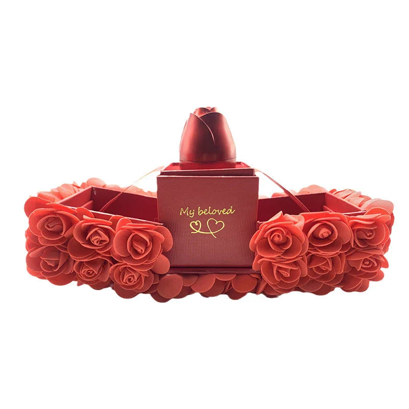 Handmade preserved roses in an elegant gift box with a crystal pendant necklace, representing eternal love and devotion