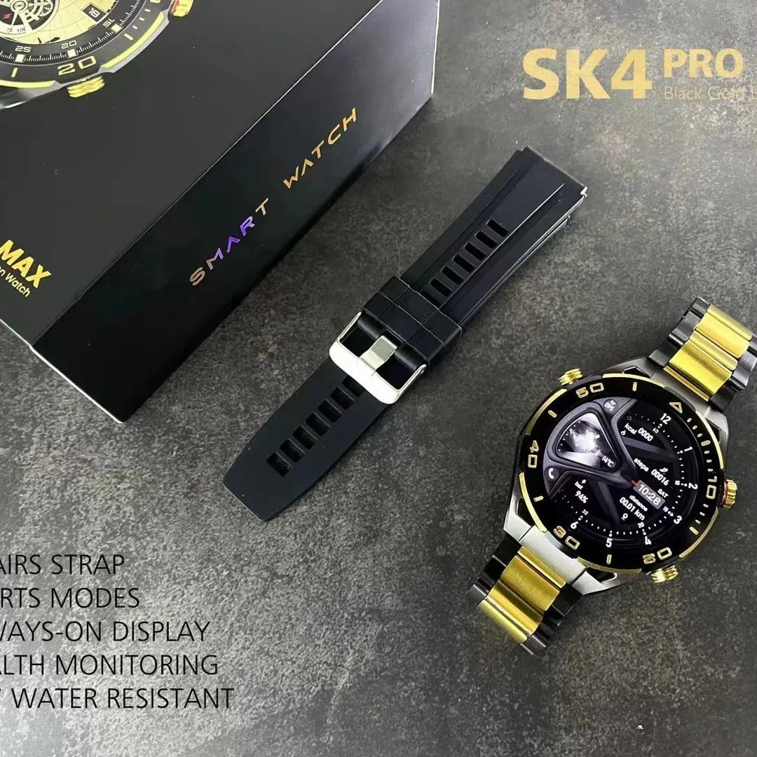 Gold smart sports watch with large screen, Bluetooth calling, heart rate monitoring and wireless charging