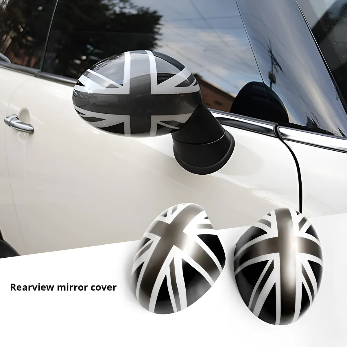 Pair of ABS rearview mirror shells for BMW MINI in black and white plaid and grey beige flag patterns