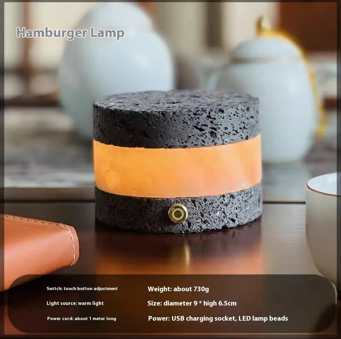 Volcanic rock USB-charged LED night lamp with dimming function and modern design