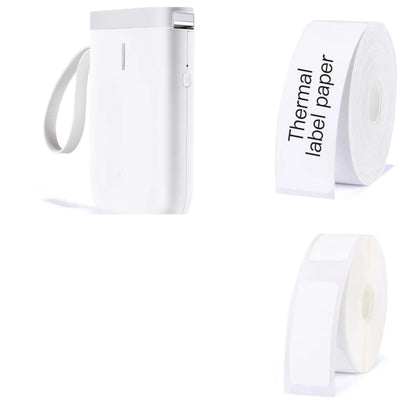 D11 Bluetooth thermal label printer in black, showing compact design and smartphone app connection