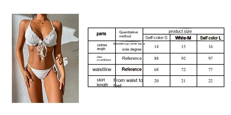 Women's pleated lace-up backless bikini swimsuit in black or white with high elasticity fabric